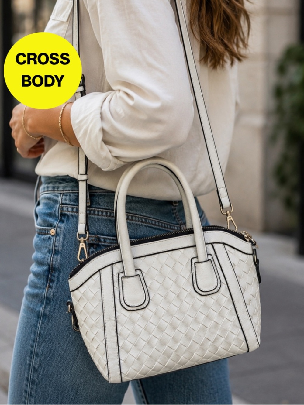 2/for $20 🪩 MADISON WEST Elegant White Woven Handbag - 8x13”